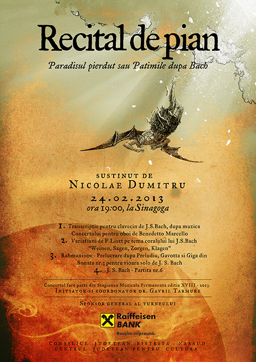 Poster recital de pian: Paradisul pierdut sau patimile dupa Bach